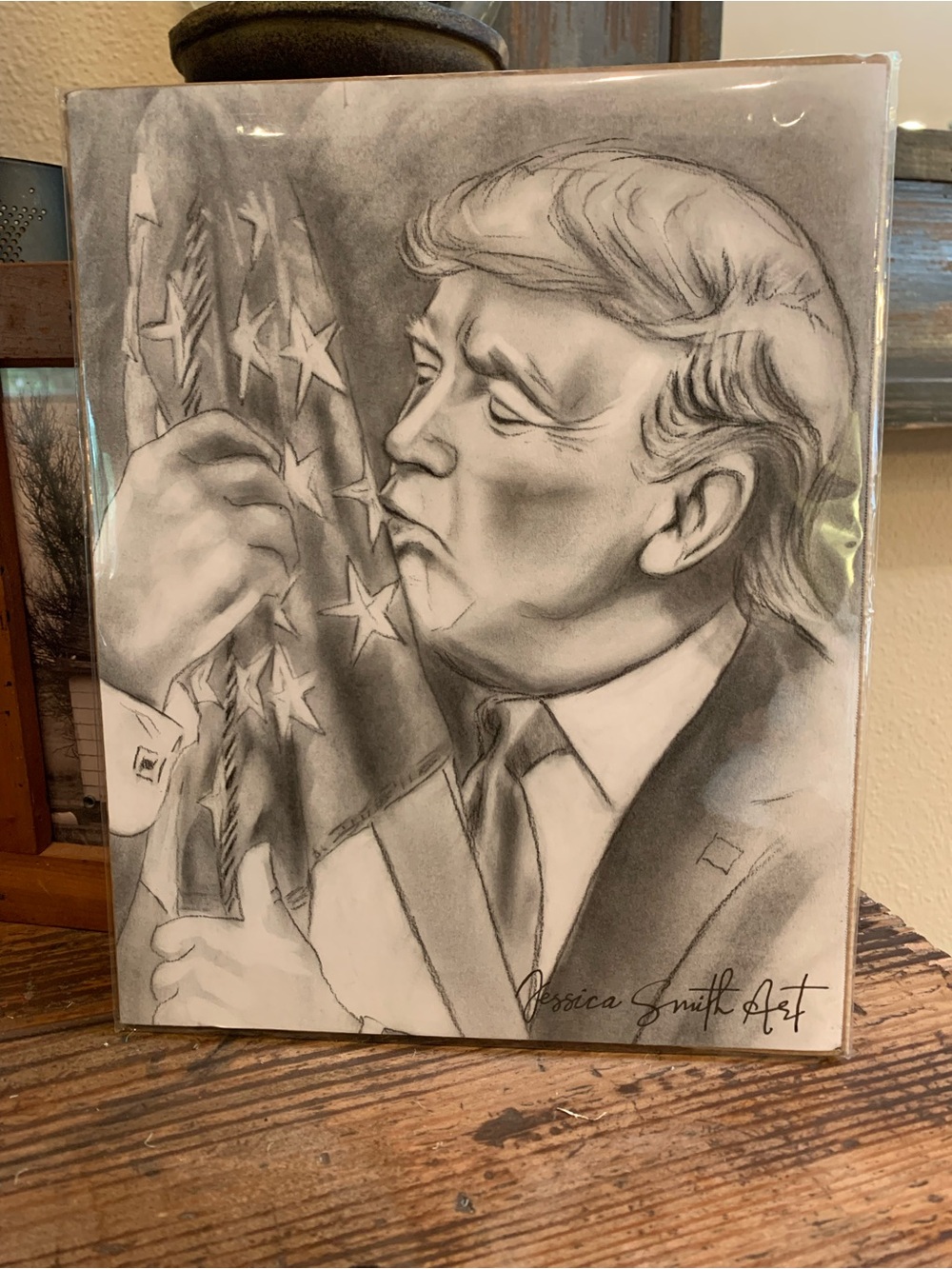 Original 8x10 Jessica Smith Art  Charcoal pencil Portrait President Donald Trump